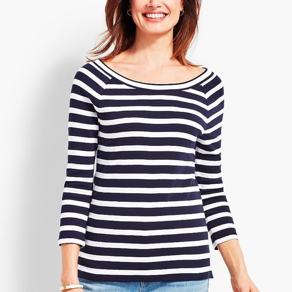 NWT Talbots Stripe Double-Scoop Neck Tee - Picture 3 of 6